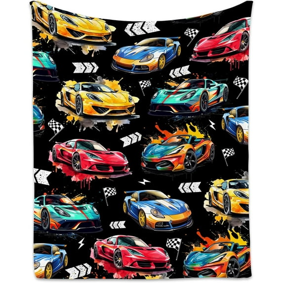 Car Blanket for Kids, Soft Warm Flannel Throw Blanket for Boys Teens, 50x60 Inch Racing Car Fleece Blanket for Sofa Couch, Sports Throws, Car Lovers Gifts Home Decor