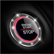 Car Bling Crystal Rhinestone Engine Start Ring Stickers, 1 Single Drainage Drill and 1 Double Drainage Drill Car Start Button Cover, Key Ignition Knob Bling Ring Decals, Bling Car Accessories
