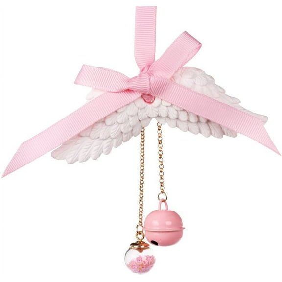 Car Bling Mirror Hanging Accessories, Angel Wings with Pink Bell - Car Rear View Mirror Ornament Decoration