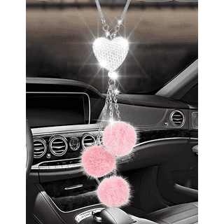 Car Bling Rear View Mirror Hanging Accessories for Women & Men, Rhinestones  Diamond Love Heart and Purple Plush Ball Crystal Sun Catcher Lucky Ornament  Chain, Car Chandelier, Bling Car Charm 