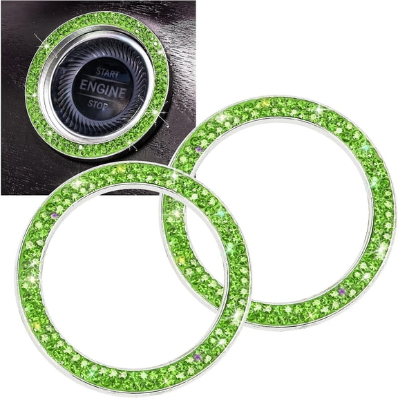 Car Bling Ring Crystal Car Stickers Rings Womens Car Decals,2Pcs Push Start Button Bling Ignition Ring Sticker,Bling Car Interior Accessory for Women,Silver