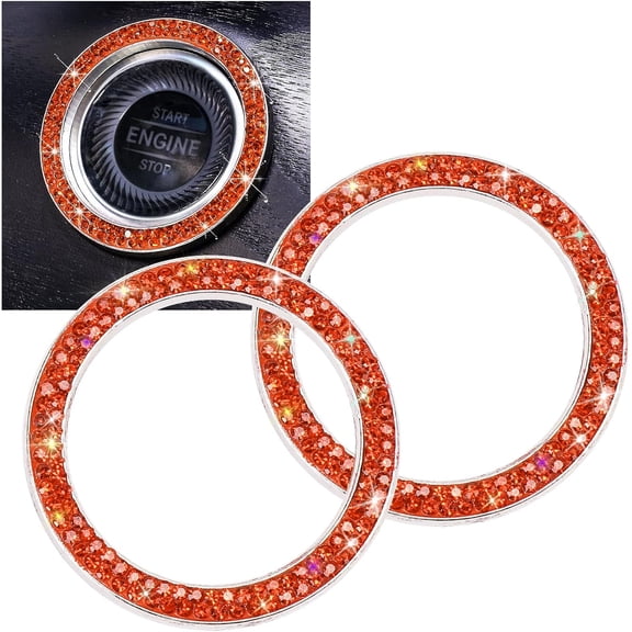 Car Bling Ring Crystal Car Stickers Rings Womens Car Decals,2Pcs Push Start Button Bling Ignition Ring Sticker,Bling Car Interior Accessory for Women,Silver