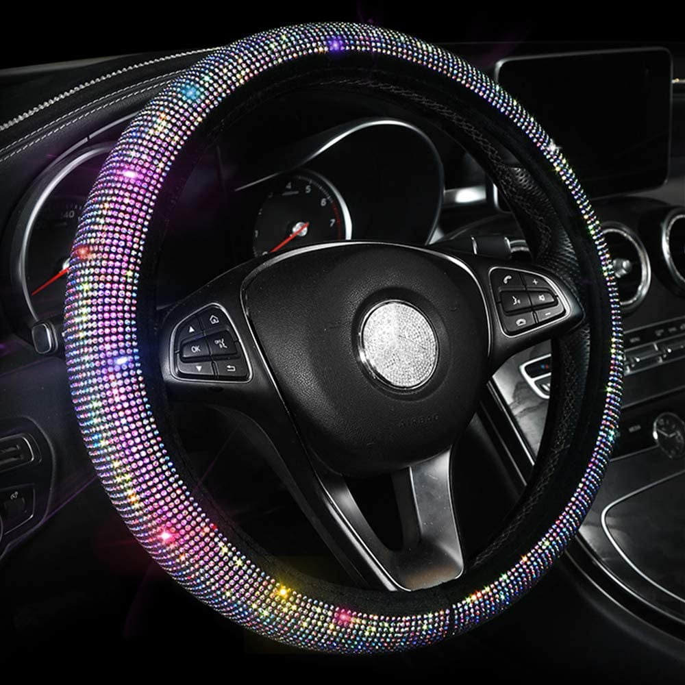 Car Bling Steering Wheel Cover 15 inch Universal Colorful Crystal Rhinestone Diamond Bling Accessories Anti Slip Wheel Protector Car Interior