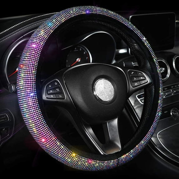 Car Bling Steering Wheel Cover,15 Inch Universal Colorful Crystal Rhinestone Diamond Bling Accessories Anti-Slip Wheel Protector Car Interior Accessories
