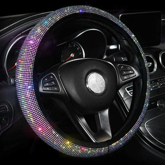 Car Bling Steering Wheel Cover,15 Inch Universal Colorful Crystal Rhinestone Diamond Bling Accessories Anti-Slip Wheel Protector Car Interior Accessories
