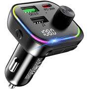 FM Transmitter Bluetooth with USB C Charger & Hands-Free Calling, Bass Sound, Wireless Radio Adapter MP3 Player, Supports U Disk/AUX, Bluetooth FM Transmitter for Car, Compatible with iPhone/Android