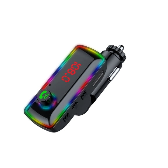 Car Bluetooth FM Transmitter MP3 Player, 7-Color RGB Ambient Light Wireless Car Audio Adapter, TF Card USB Flash Drive Playback Car Charger for All 12V/24V Vehicles Phones