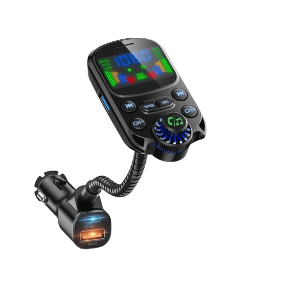 Car Bluetooth FM Transmitter Wireless Radio Adapter, MP3 Player with Hands-Free Calling, Dual USB + PD Fast Charging (3-Port Car Charger)