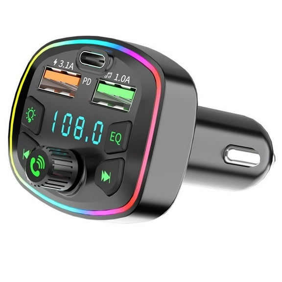 Car Bluetooth Fm Transmitter With 20W Fast Charging, Mp3 Player, Hands-Free Calling, Noise Cancellation And Rgb Breathing Light For Vehicle Audio, Phone Charging