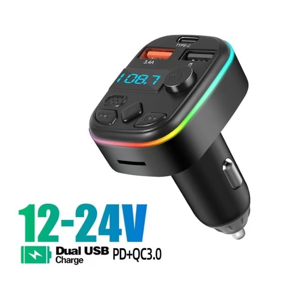Car Bluetooth MP3 Player – Hands-Free Calls, USB & TF Card Playback, 12-24V Vehicle FM Transmitter with Cigarette Lighter Charging Port