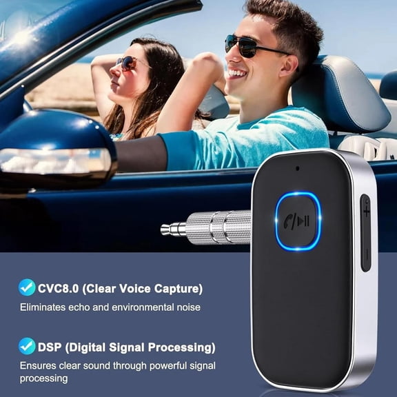 Car Bluetooth Receiver, Clear Voice Capture with CVC8.0, DSP Digital Signal Processing, Easy to Pair, Long Battery Life, for Car Audio System, Hands-Free Calls, Music Streaming, Driving Commute