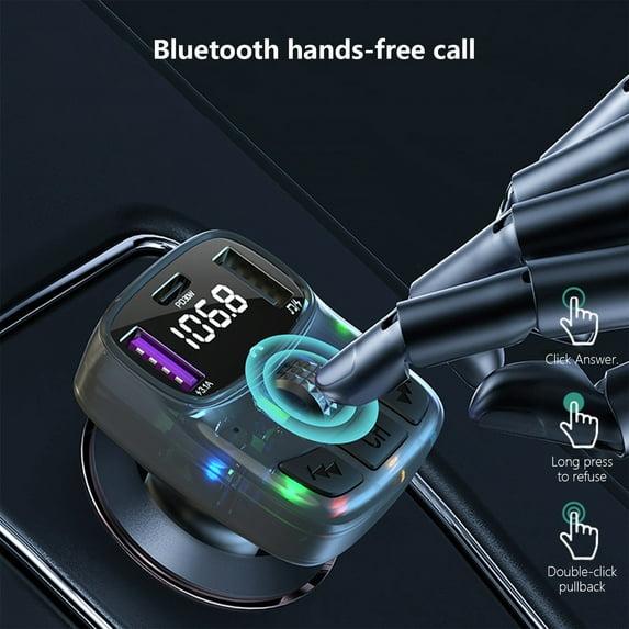 Car Bluetooth Receiver FM Transmitter MP3 Player, Fast USB Charging Adapter, Hands Free Calling with LED Indicator, Cigarette Lighter Audio Converter for Music and Navigation