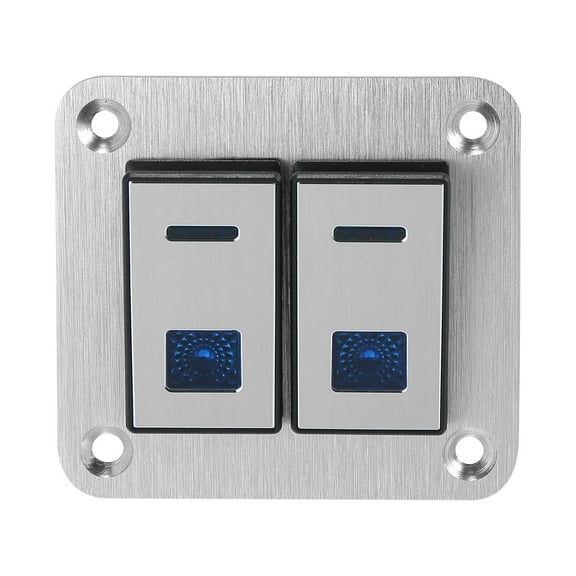 Car Boat 2 Gang 5 Pin Toggle Rocker Switch Panel 12V/24V Circuit Breaker Blue LED Indicator Aluminum Alloy Silver Tone