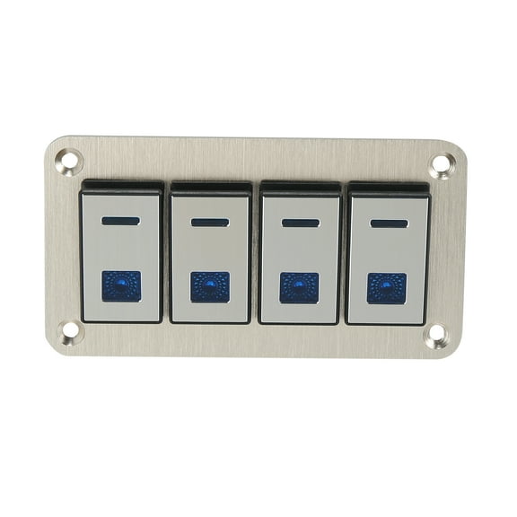 Car Boat 4 Gang 5 Pin Toggle Rocker Switch Panel 12V/24V Circuit Breaker Blue LED Indicator Aluminum Alloy Gold Tone