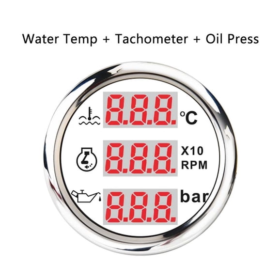 Car Boat Digital Tachometer Water Temperature Meter Oil Pressure Gauge 52mm 3 In 1 Multi-Function Gauge With NPT-1/8 Sensors ,Easy to Install