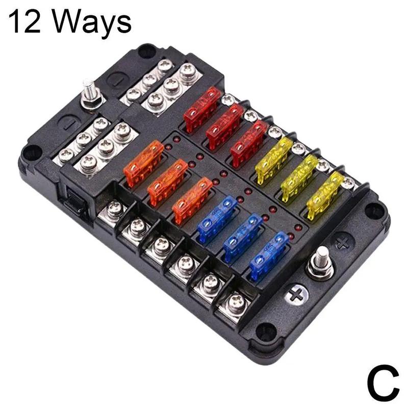 Car Boat Fuse Box Holder Fuse Holder Block & Warning Indicator 12V 36V Power Distribution Panel Board With 6 Ways 12 Ways