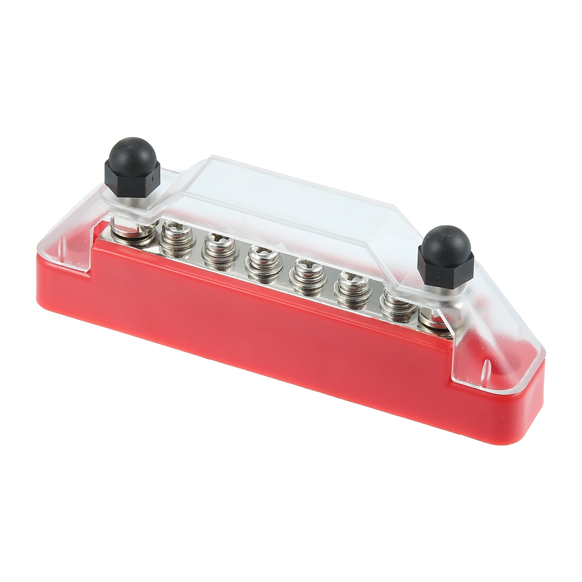 Heavy Duty Bus Bar Box M8 300A with 4 Terminal Studs Power Distribution Box  Block Boating Fishing Battery Switches Busbars 12v-24v Max 48V (Red)