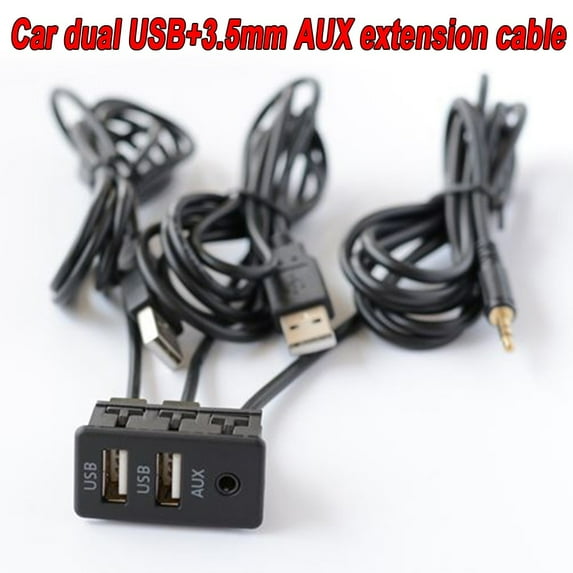 Car Boat Motorcycle 2.0 Dual USB Interface 3.5mm AUX Charging Extension Cord