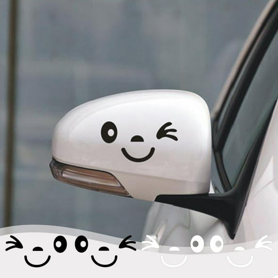 Car Body Stickers Smiling Face Rearview Mirror Stickers Waterproof Personalized Car Decals Scratch Cover Protective Car Film Black 2-Pack 12x6 cm