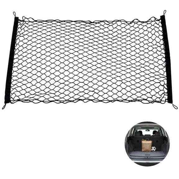 Car Boot Net – 43.3" x 23.6" Elastic Trunk Cargo Net Organizer with Mounting Kit, Heavy Duty Polyester Mesh, Universal Fit for SUVs, Hatchbacks & Sedans