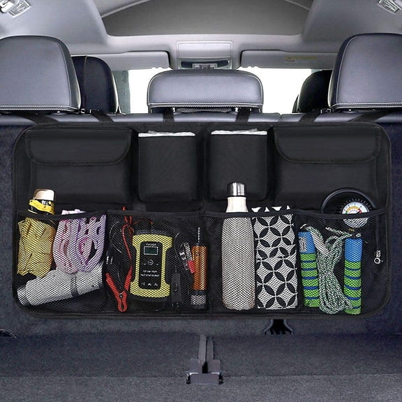 Car Boot Organiser Waterproof Kick Mats Car Organiser Seat Back Protectors, Multi-Pocket Children's Travel Storage, Durable Foldable Cargo Net Storage for Car Backseat Cover