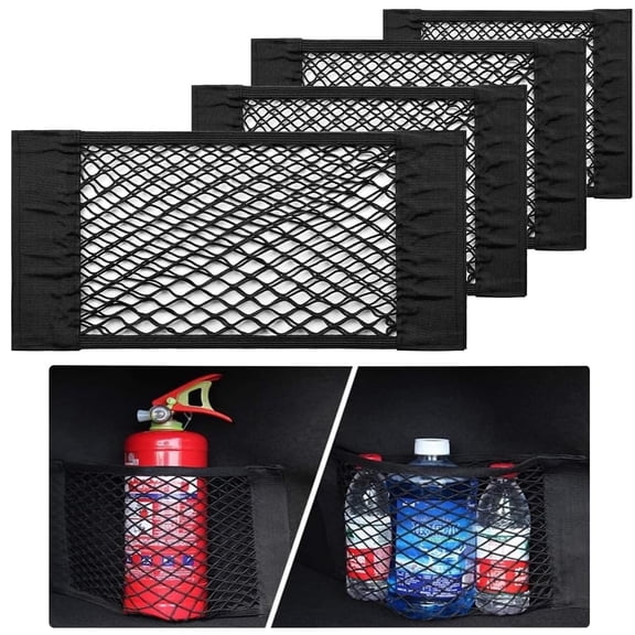 Car Boot Storage Nets, 4 PCS Car Net Pocket Cargo Net, Storage Net Cargo Organizer Stretch Mesh Bag Pocket for Auto SUV RV Black