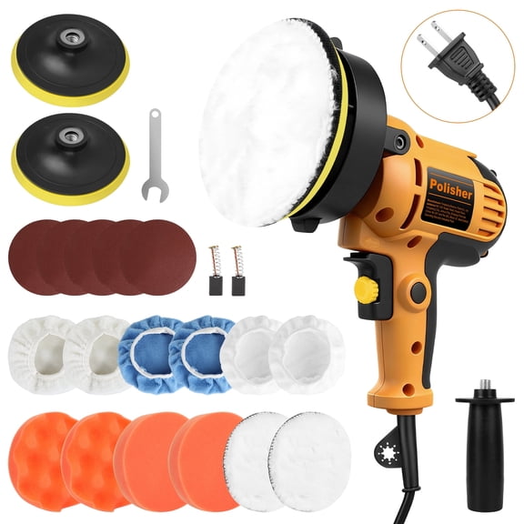 Car Buffer Polisher, 1000W Rotary Buffer Polisher Waxer, 600-3700 RPM with 5" Backing Plate, Detachable Handle for Car Detailing, Polishing, Waxing