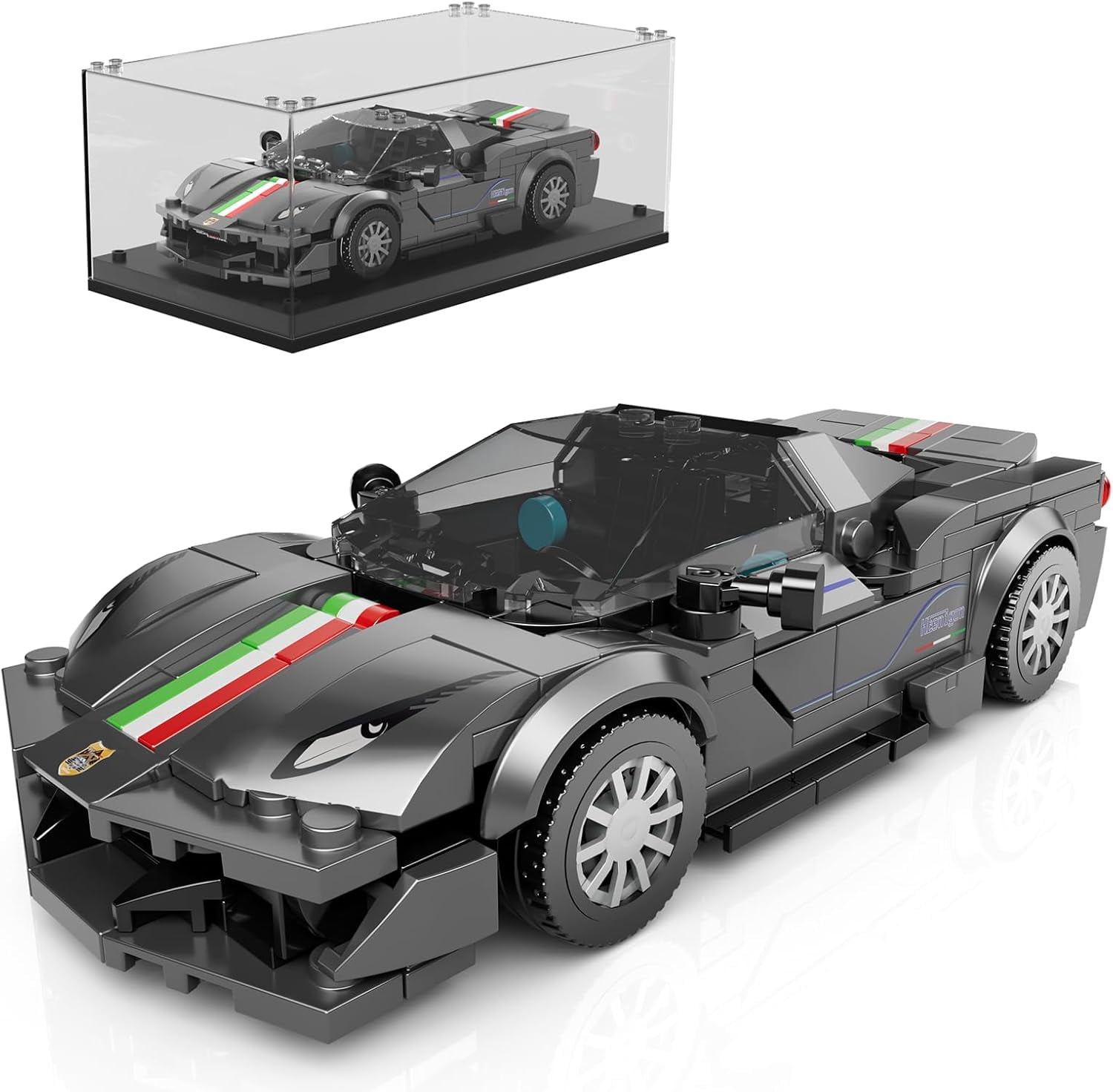 Car Building Toys with Acrylic Display Case, Model Race Car Toy Building Blocks Kit, Collectible Racing Vehicle Set for  Adults, 358 Pieces