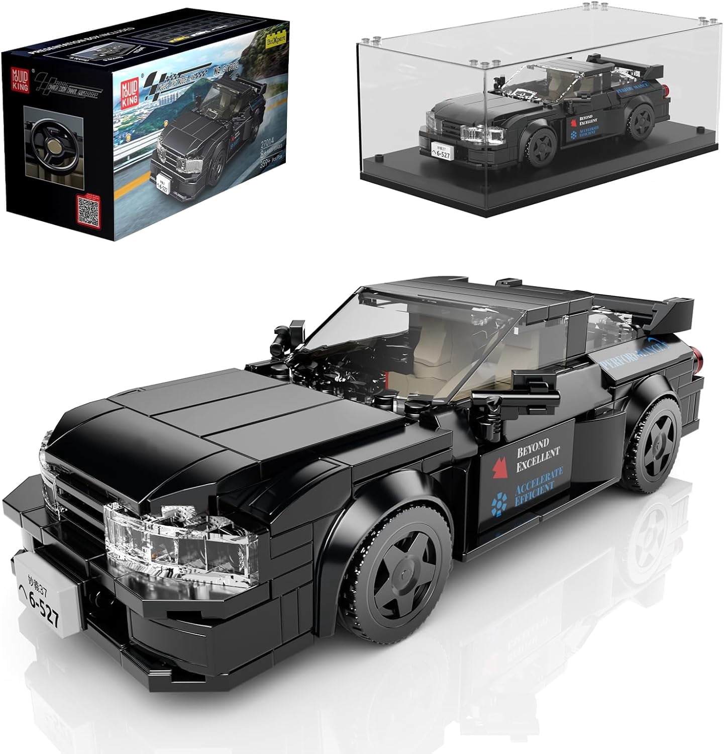 Car Building Toys with Acrylic Display Case Model Race Car Toy Building Blocks Kit, Collectible Racing Vehicle Set for Adults