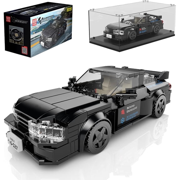Car Building Toys with Acrylic Display Case Model Race Car Toy Building Blocks Kit, Collectible Racing Vehicle Set for Adults