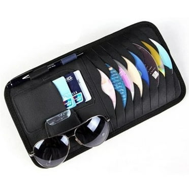 Car CD Case Holder, Vehicle Sun Visor Organizer for Cars with 12 DVD Storage Sleeves, 1 Mesh Pocket, 1 Pen Holder and Elastic Strap, Pink