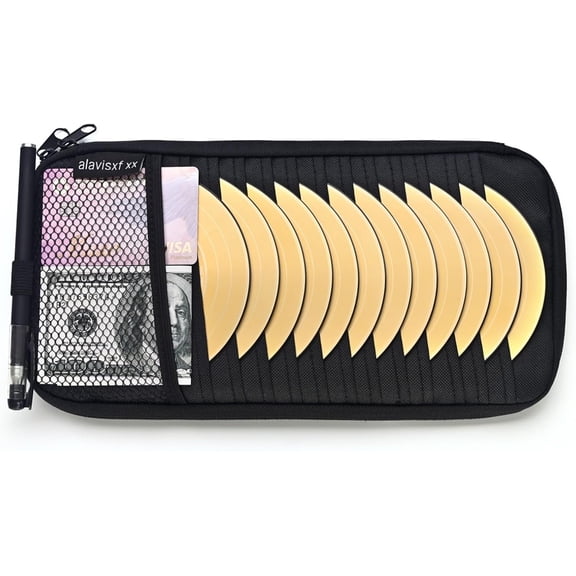 Car CD Holder, DVD Vehicle Visor Storage Organizer, Large Capacity Case with 12 Sleeves, 1 Mesh Pocket, Pen Back Inner Pocket (Black)