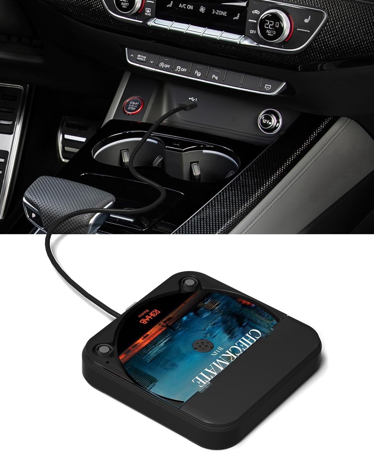 Car CD Player with USB/AUX Port, External Universal CD Player for Car with Car Radio Stereo, Portable Car CD Players with Remote Control for Laptop, TV, Computer,Universal for Vehicle