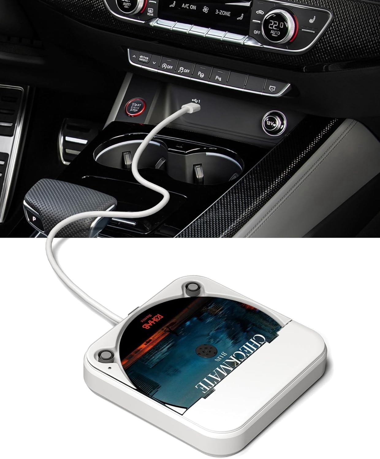 Car CD Player with USB/AUX Port, External Universal CD Player for Car with Car Radio Stereo, Portable Car CD Players with Remote Control for Laptop, TV, Computer,Universal for Vehicle