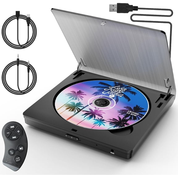 Car CD Player with USB/AUX Port, External Universal CD Player, Portable Car CD Players with with Steering Wheel Remote Anti-Shock, Hidden Cable Storage for Laptop, TV, Computer,Universal for Vehicle