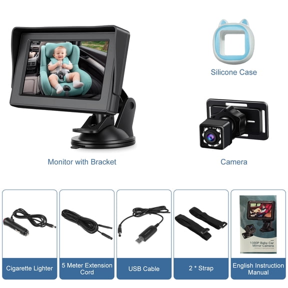 Car Camera for Baby Baby Baby Car Camera, 4.3" Baby Monitor with Night Vision, 150 Wide Viewing Angle, 360 Rotation Rear Facing Seat Mirror for Infants Kids Toddlers