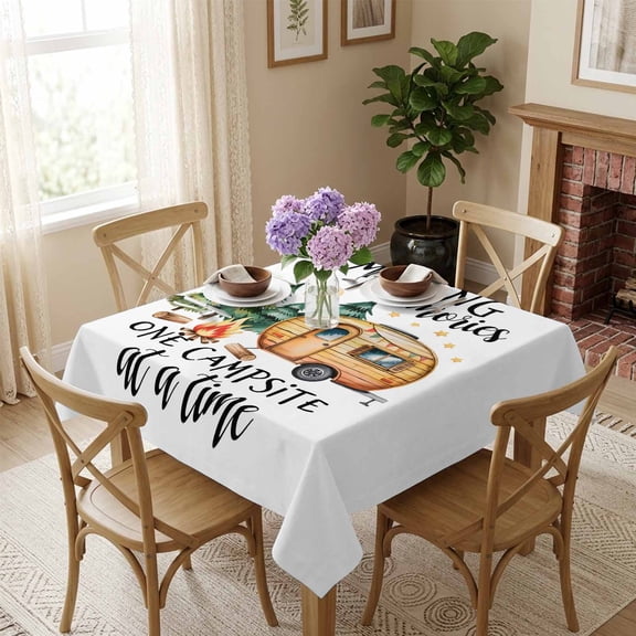 Car Camping Forest Square Tablecloth 54x54 Inch Campfire Pine Tree Moon Waterproof Polyester Tablecloth for Dining Table, Washable Table Cover for Kitchen Dining Room Wedding,Stain Resistant