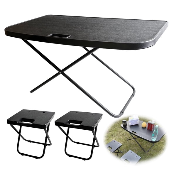 Car Camping Portable Table Compatible with 2021-2024 Tesla Model  Y Camping Outdoor Folding Table with 2 Pack Collapsible Stool Tailbox Car for Travel Hiking Picnic BBQ Fishing Beach