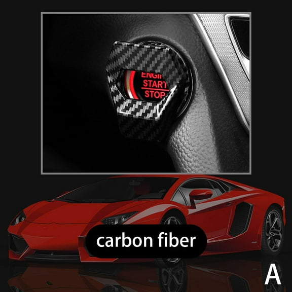 Car Carbon Fiber Engine Start Stop Push Button Switch Cover Trim Accessories *1 N2J2