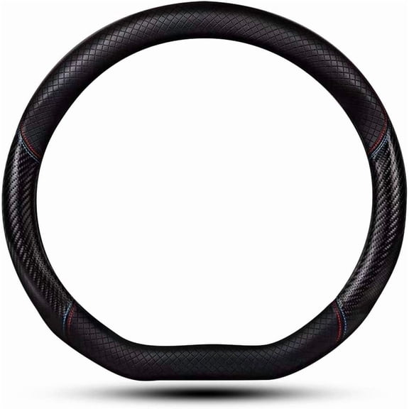 Car Carbon Fiber and Leather D-Shape Steering Wheel Cover, Stylish Car Non-Slip Leather Car Interior 15 Inches Universal Red and Blue