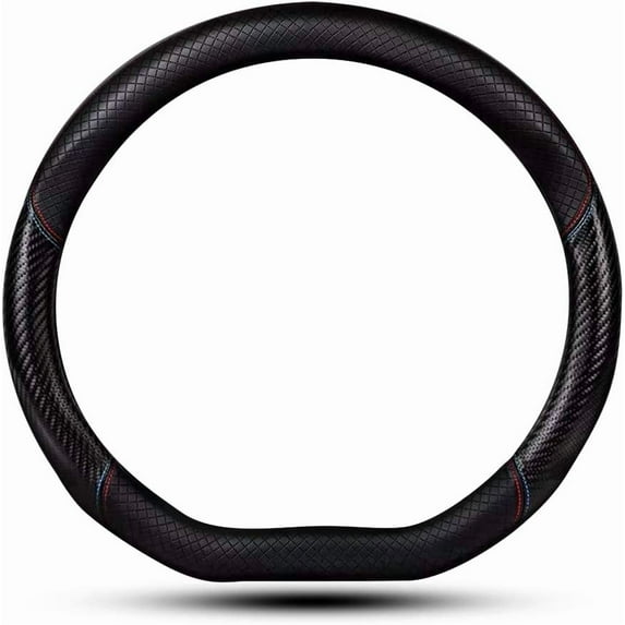 Car Carbon Fiber and Leather D-Shape Steering Wheel Cover, Stylish Car Non-Slip Leather Car Interior 15 Inches Universal Red and Blue