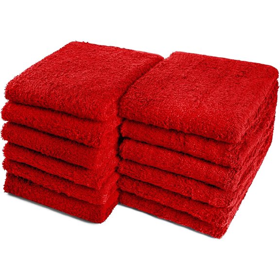 Car Care Essentials Wash Dry and Detail Towels, Set of 12, Red, 100% Ring Spun Cotton, 16 X 27, 4.25 lbs. per dz. Heavy Thick, Premium Multi-Purpose Towels