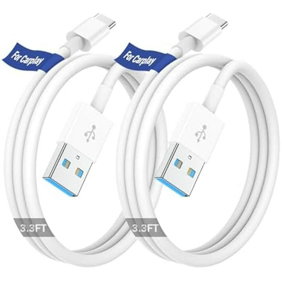 Car Carplay Cable for Apple iPhone 16 15 Pro Plus Max Plus, [2-Pack,3.3FT+3.3FT] USB A to USB C for Carplay USB C Cord, USB C Cable for iPad Pro/Air/Mini,Samsung Galaxy Car Charger Cable Cord