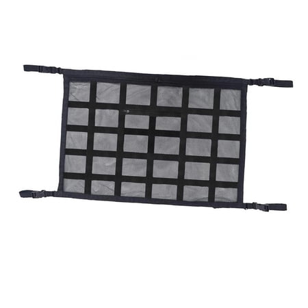 Car Ceiling Cargo Mesh Net Storage Pocket Double Layer Sturdy Large Capacity for Car with 4 Handles 90x65cm 30 Grids