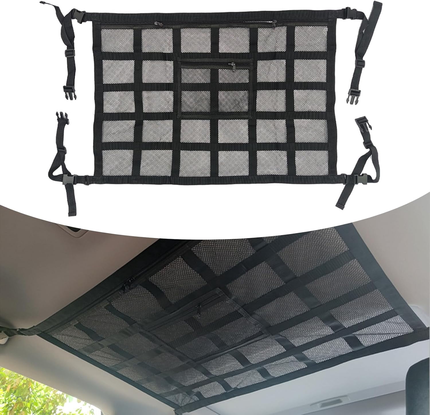 Car Ceiling Cargo Net, Car Ceiling Cargo Net Pocket with Zip,Double ...