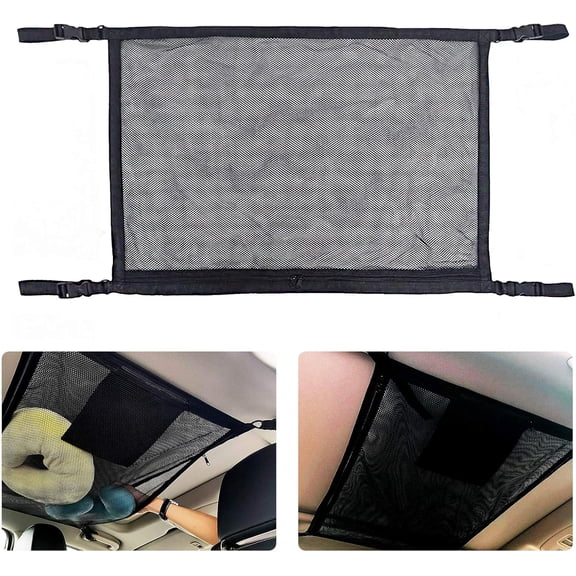 Car Ceiling Cargo Net Pocket Car Ceiling Storage Adjustable Interior Mesh Bag Car Roof Sundries Storage Pouch Netting Bag with Drawstring Black DIY