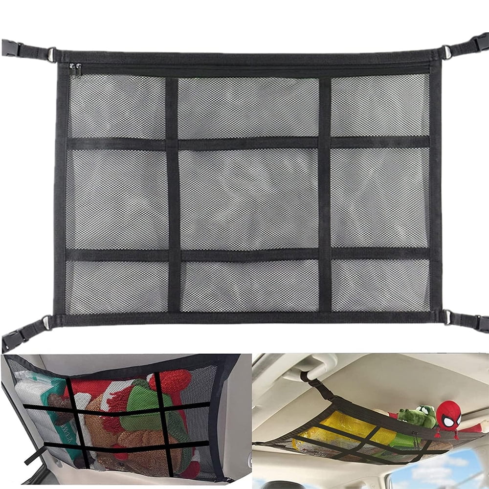 Car Ceiling Cargo Net Pocket Interior Overhead Roof Top Bag, 30.7"x20.9