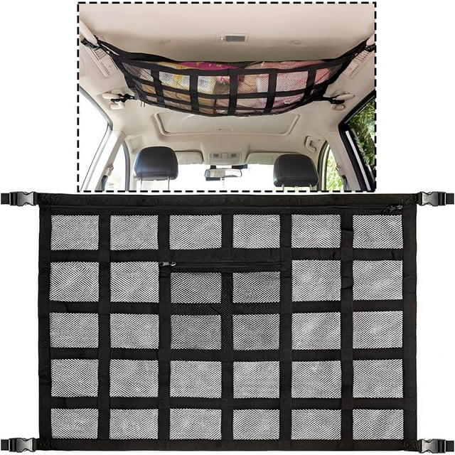 Car Ceiling Cargo Net Pocket, Kvago 31.5"x21.6" Double Layer Mesh Car
