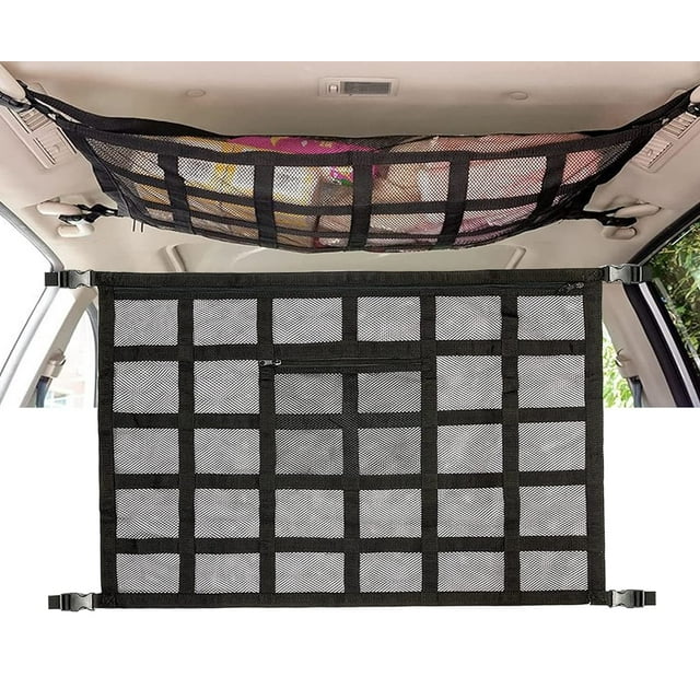 Car Ceiling Cargo Net Pocket, Kvago 35.4"x25.6" DoubleLayer Mesh Car