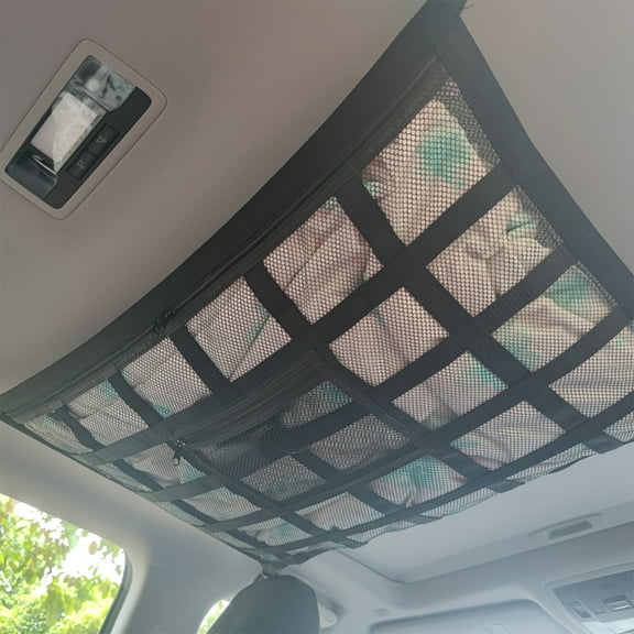 Car Ceiling Cargo Netes Pocket, Car Roof Storage Mesh Bag, Double Layer Mesh Storage Bag, Double-Layer Mesh Car Roof Storage Organizer, Roof Mesh Camping Overlanding Gear Cargo Netes, 35.4x25.6 inch